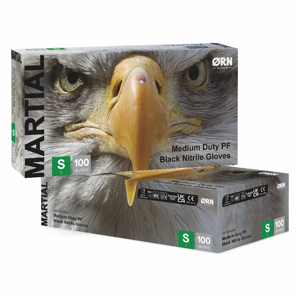 Martial Medium Duty Black Nitrile Box 100, 5.5g - 1 Case (10 Boxes of 100)