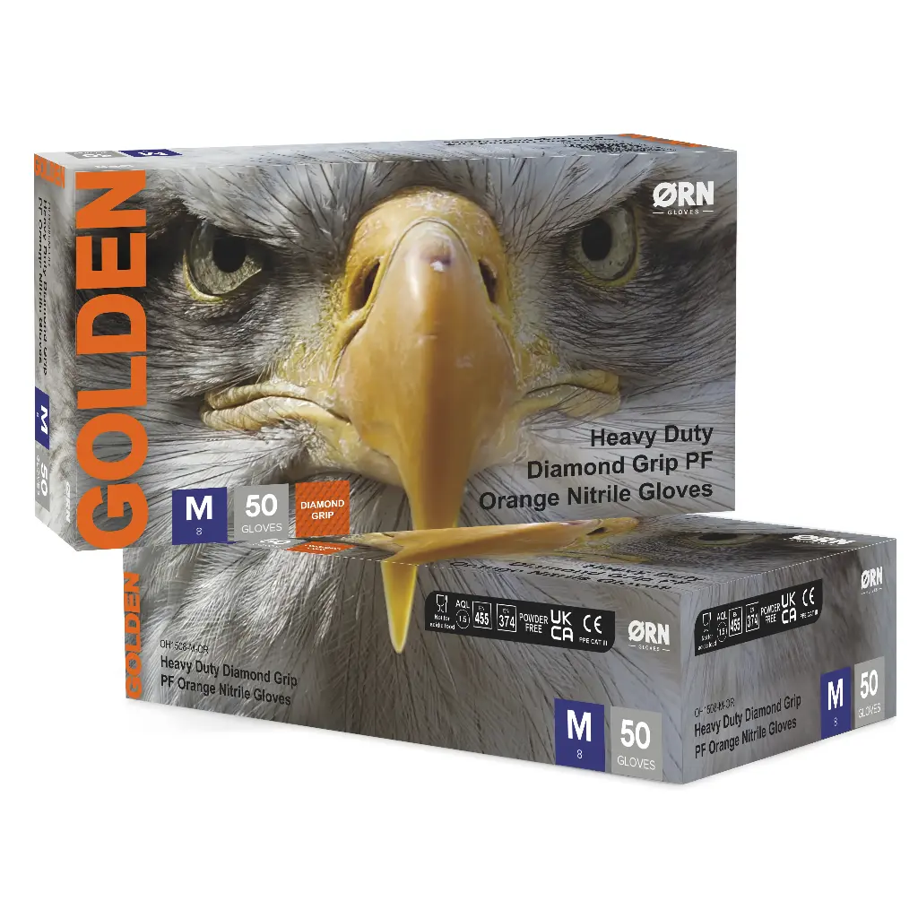 Golden Orange Heavy Duty Diamond Grip Nitrile Box 50, 8.0g - 1 Case (10 Boxes of 50)