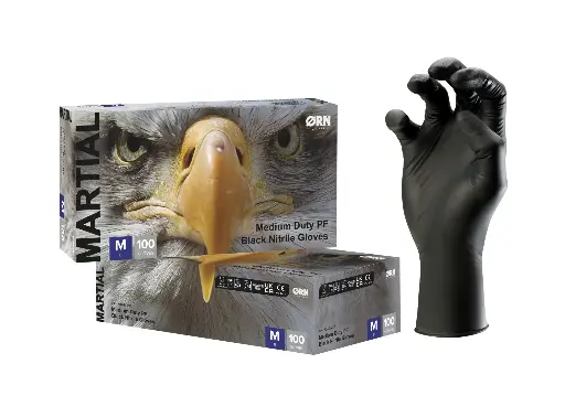 Martial Medium Duty Black Nitrile Box 100, 5.5g - 1 Case (10 Boxes of 100)